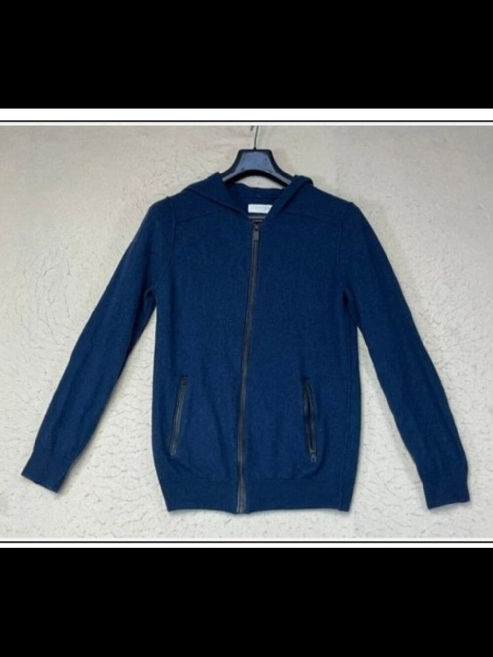 ELEVENPARIS LA Collection blue cashmere leather zip up hoodie sweater zip pocket